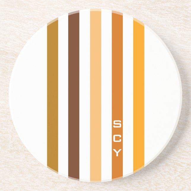 Tan Brown Orange Lodrät Rand Monogram Underlägg Sandsten (Framsidan)