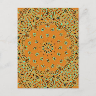 Tan Brown Paisley Western Bandana Scarf-utskrift Vykort