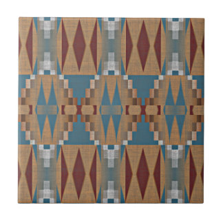 Tan Brown Teal Blue Mörk Red Ethnic Tribe Art Kakelplatta