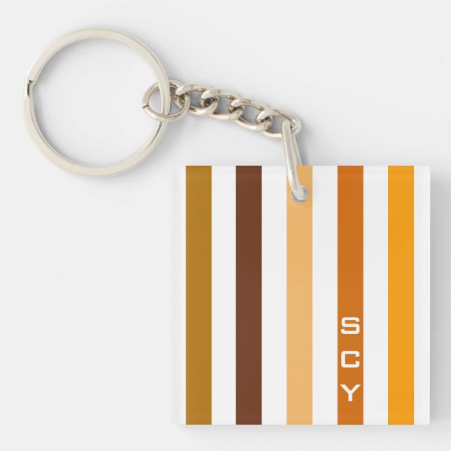 Tan Brun Orange Vertikala Ränder Monogram (Framsidan)