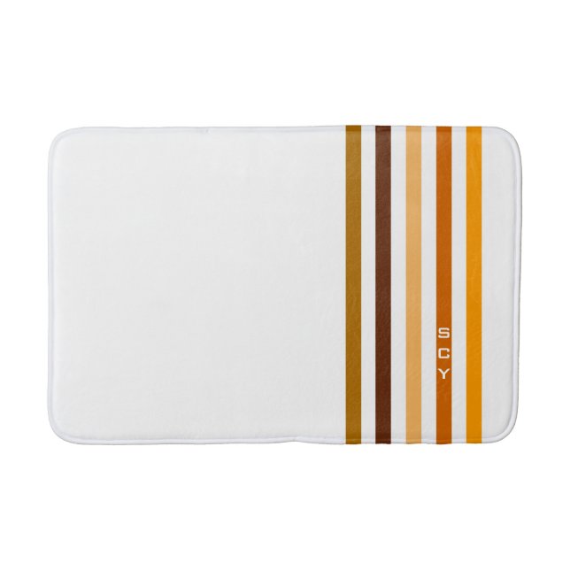 Tan Brun Orange Vertikala Ränder Monogram Badrumsmatta (Framsidan)