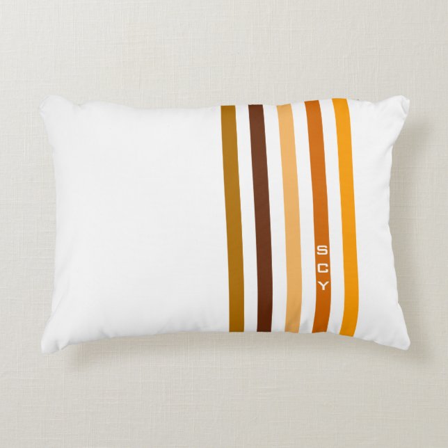 Tan Brun Orange Vertikala Ränder Monogram Prydnadskudde (Framsidan)