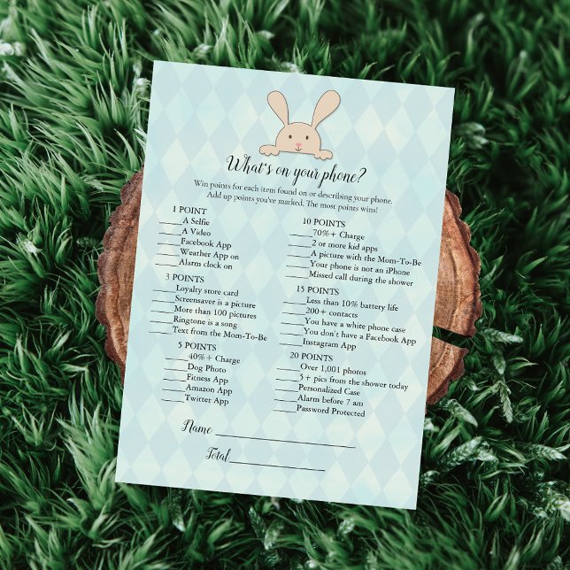 Tan Bunny Rabbit Aqua What's on your Mobil Game Inbjudningar (Skapare uppladdad)