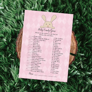 Tan Bunny Rabbit Rosa Baby Candy Shower Game Inbjudningar