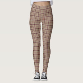 Tan Burgundy Plaid Classic Pattern Leggings