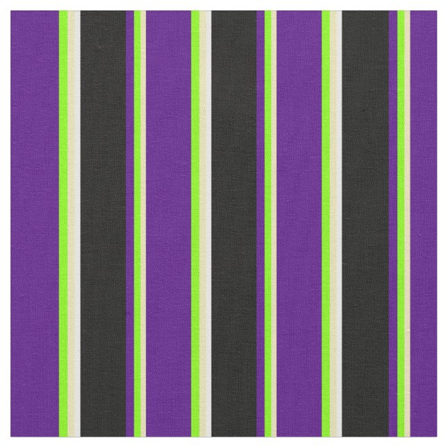 Tan, Chartreuse, Indigo, Black och White Linjer Tyg (Närbild)