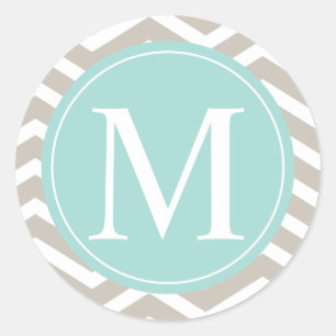 Tan Chevron Turcos Monogram Runt Klistermärke