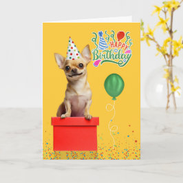 Tan Chihuahua Dog Party Hat Yellow Birthday Kort
