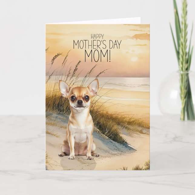 Tan Chihuahua Dog Sunset Beach Mother's Day Helgkort (Framsida)