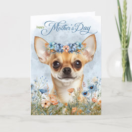 Tan Chihuahua Dog with Wildflowers Mother's Day Helgkort