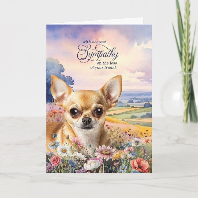 Tan Chihuahua Field of Wildflowers Pet Sympathy Kort (Framsida)
