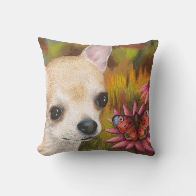 Tan Chihuahua Hund 85-fjäril Kudde (Framsida)