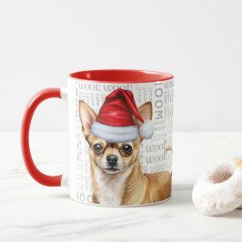 Tan Chihuahua Hund Santa Woof Background jul Mugg