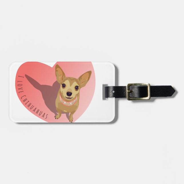 Tan Chihuahua i diamant rosa collar i hjärtat Bagagebricka (Horisontell Framsida)