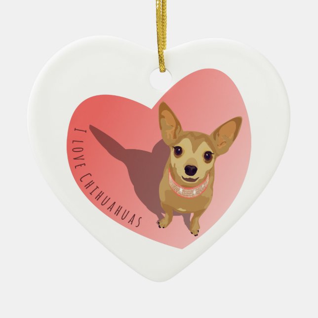 Tan Chihuahua i diamant rosa collar i hjärtat Julgransprydnad Keramik (Framsidan)