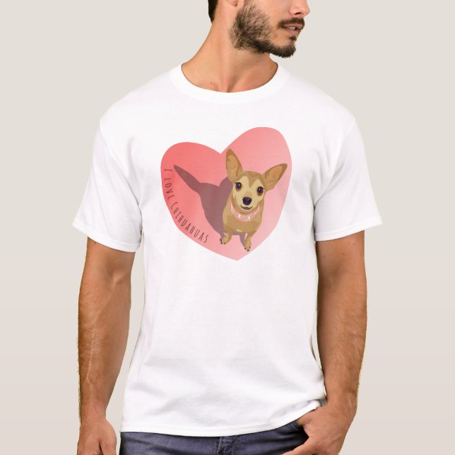 Tan Chihuahua i diamant rosa collar i hjärtat T Shirt (Framsida)