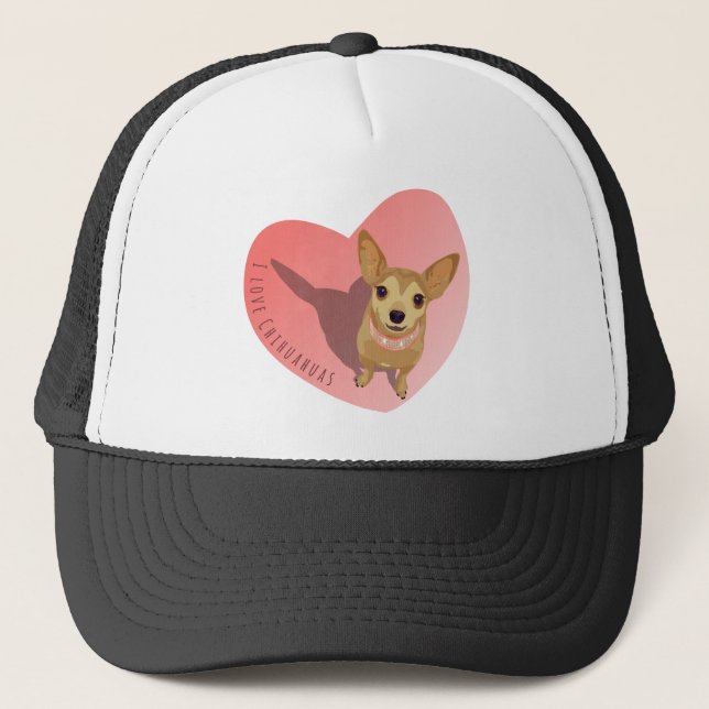 Tan Chihuahua i diamant rosa collar i hjärtat Truckerkeps (Framsida)