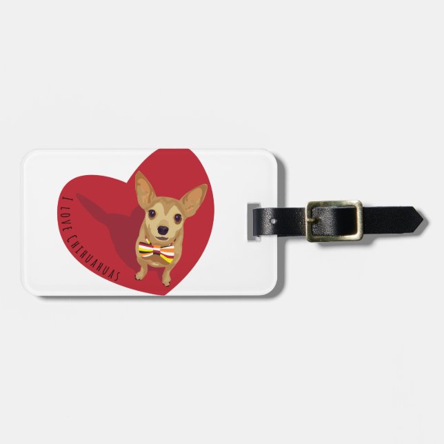 Tan Chihuahua med en båge i ett rött hjärta Bagagebricka (Horisontell Framsida)