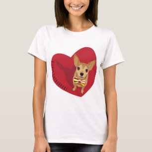Tan Chihuahua med en bågslips i ett rött hjärta Tee Shirt