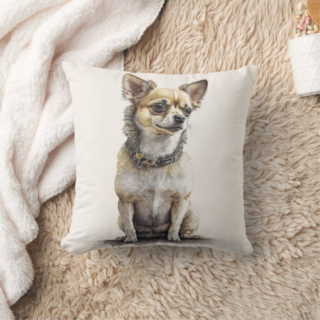 Tan Chihuahua Throw Cushion, Rustic Kort-värd Kudde (Filt)