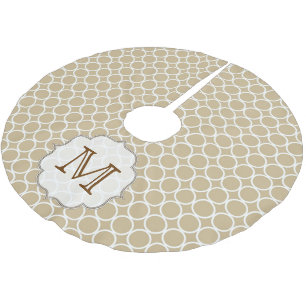 Tan Circle Polka Dot Monogram Initial Träd Skirt Julgransmatta Borstad Polyester