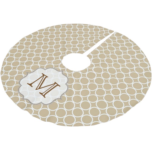 Tan Circle Polka Dot Monogram Initial Träd Skirt Julgransmatta Borstad Polyester (Vinklad)