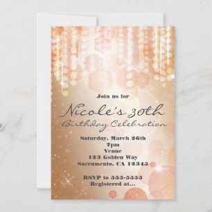 Tan Coral & Cream Glamour Lights-festliga inbjudni Inbjudningar