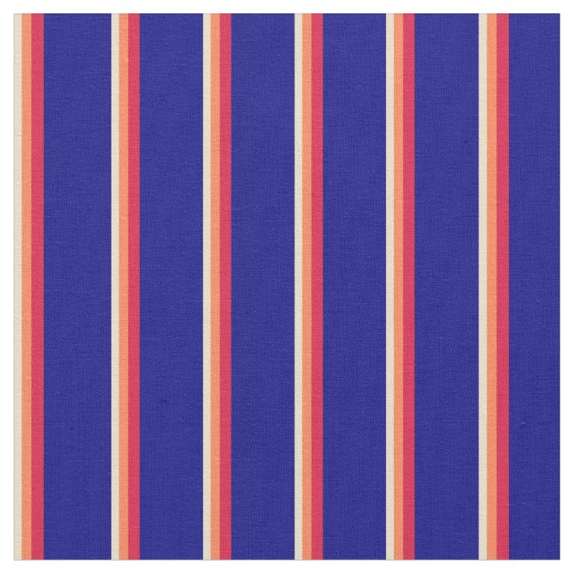 Tan, Coral, Crimson & Blue Linjer Tyg (Närbild)