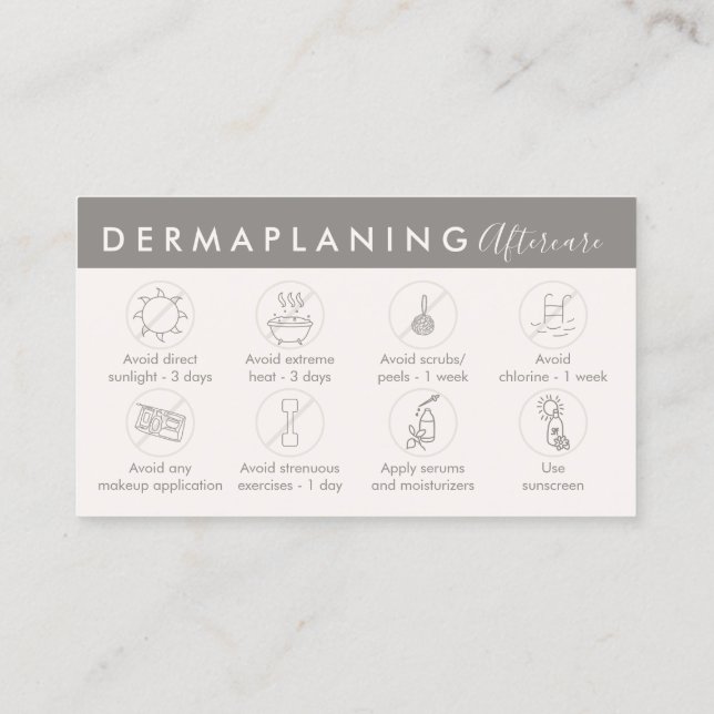 Tan Cream Dermaplaning Aftercare Post Instructions Visitkort (Baksida)