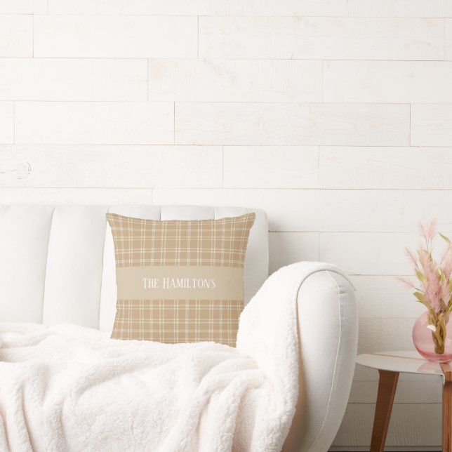 Tan, Crème och Vit Skotsk Heritage Tartan Kudde (Soffa)