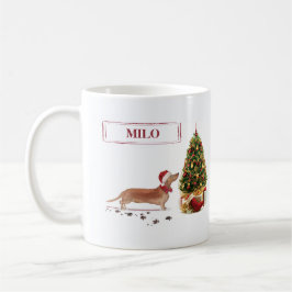 Tan Dachshund Funny jul Hund med Träd Kaffemugg