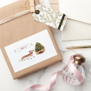 Tan Dachshund Funny jul Hund med Träd Rektangulärt Klistermärke