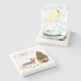 Tan Dachshund Funny jul Hund med Träd Stenunderlägg