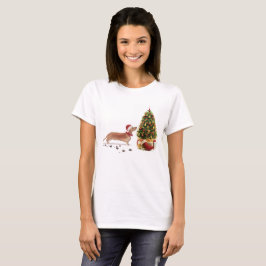 Tan Dachshund Funny jul Hund med Träd T Shirt