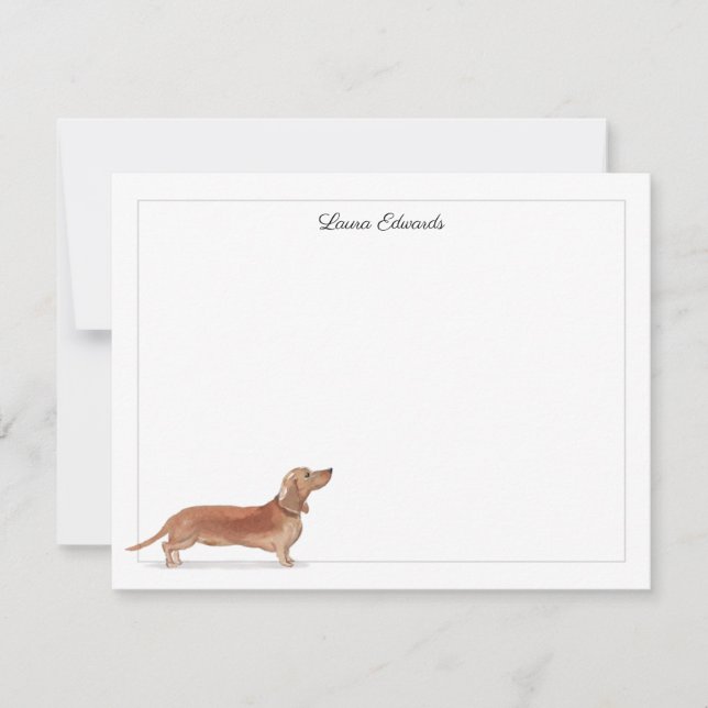 Tan Dachshund Grått Gräns Personlig Stationery Anteckningskort (Framsida)