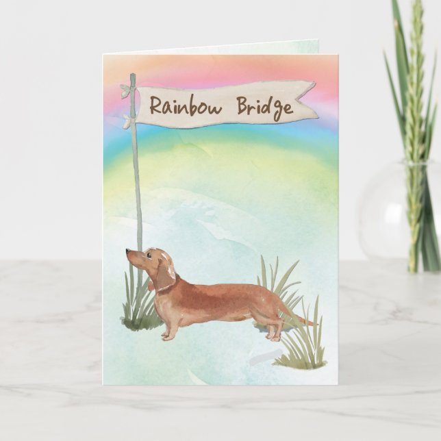 Tan Dachshund Pet Sympathy over Rainbow Bridge Kort (Framsida)