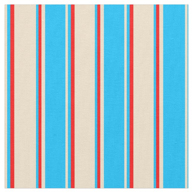 Tan, Deep Himlar Blue och Red Färgad Rand Tyg (Närbild)