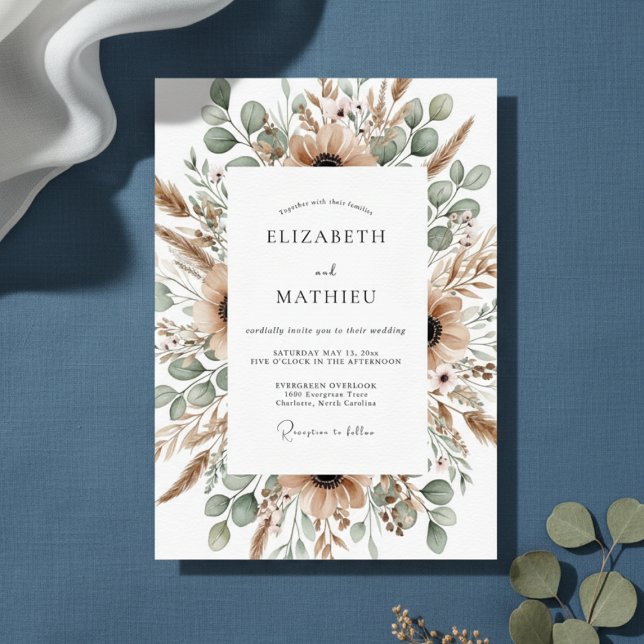 Tan Desert Pampas Boho Wedding Inbjudningar (Skapare uppladdad)