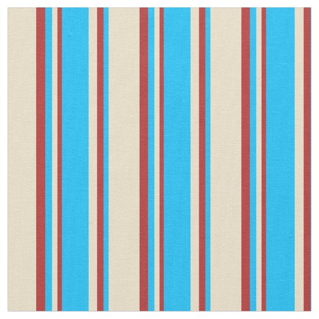 Tan, djupt Himlar Blue & Red Mönster i Rand Tyg (Närbild)