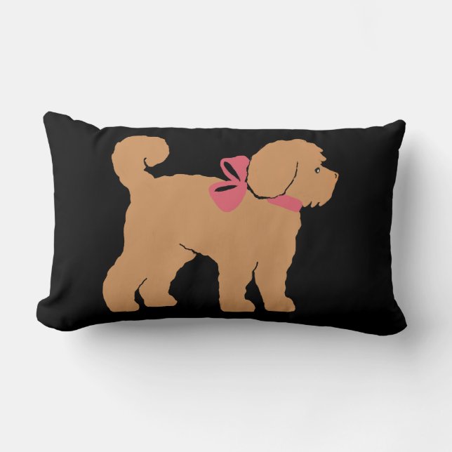 Tan Doodle Hund Black Background Pillow Lumbarkudde (Framsida)