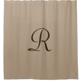 Tan duschdraperi med mörkbrunt monogram