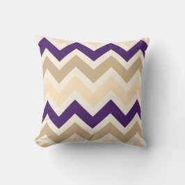 Tan, Eggplant Lila och Ivory Chevron Mönster Kudde