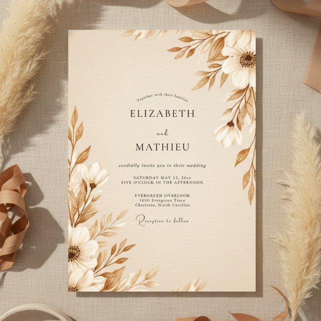 Tan Ethereal Botanical Wedding Inbjudningar (Skapare uppladdad)