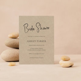 Tan Färg Linen Simple Black Script Möhippa Inbjudningar