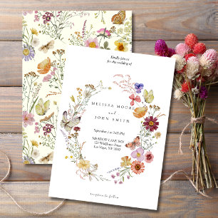 Tan Flora Boho Vildblomma Bröllop Inbjudningar
