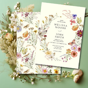 Tan Flora Boho WildblommBröllop Inbjudningar