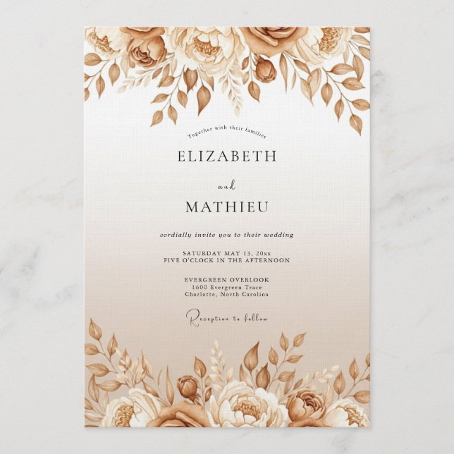 Tan Floral Enchantment Wedding Inbjudningar (Framsida)