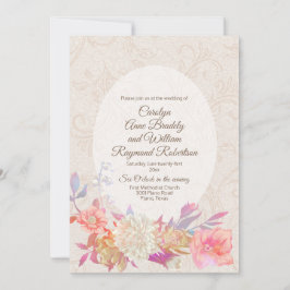 Tan Flourish Damask Colorful Blommigt Bröllop Inbjudningar
