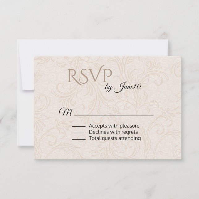 Tan Flourish Damask Wedding OSA Kort (Framsida)