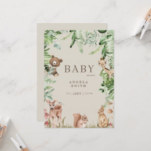 Tan Foliage Animal Baby Shower Inbjudningar